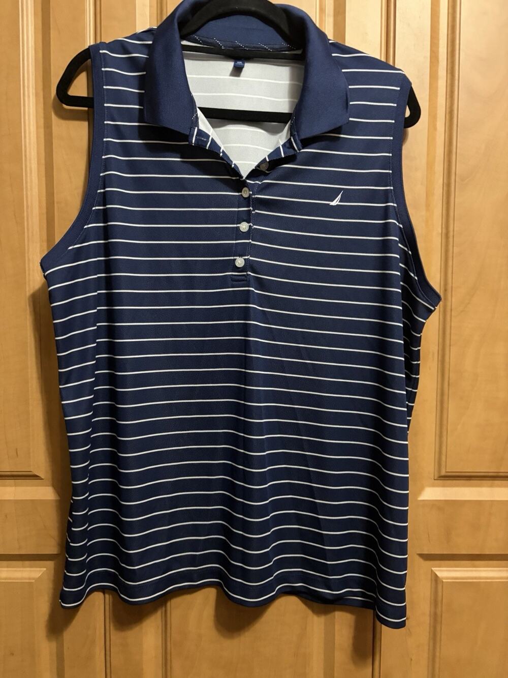 Nautica XXL Sleeveless Polo Shirt Striped Navy Stretch Preppy Golf Tennis